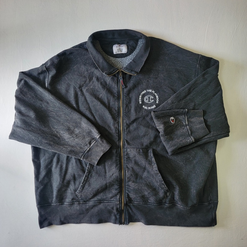 Champion Mens 2XL Black Mineral Wash Full Zip Fleece Jacket